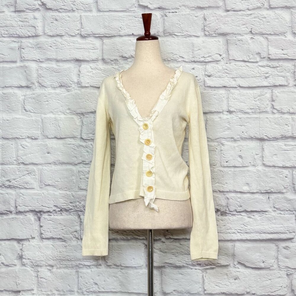 Neesh by D.A.R. Cream Cotton Blend Pleated Cardigan